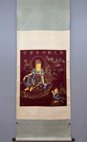 A Chinese Vertical Scroll Ink Painting of Statue of Avalokitesvara on Silk
