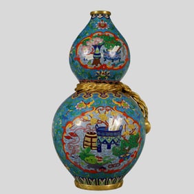 An ExquisiteCloisonne Gilt Bronze Lotus Pattern Flower Pattern Gourd-Shaped Vase