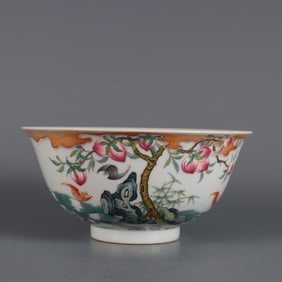 An Exquisite Famille-Rose Bats and Peach Pattern Seawater Pattern Bowl