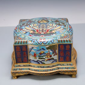 A Exquisite Cloisonne Lotus Pattern Character and Story Pattern Dragon Pattern Box
