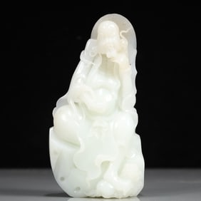 A Exquisite White Jade Statue of Dharma