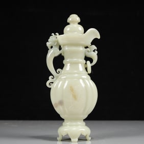 A Exquisite White Jade Flower Pattern with poem Ewer