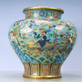 A Exquisite Cloisonne Lotus Pattern Character and Story Pattern Vase