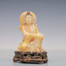 A Exquisite Shoushan Stone Statue of Avalokitesvara Ornament