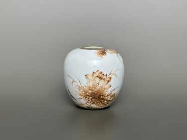 A Pair of Exquisite Ink Color Painted Gold Flower and Bird Pattern Jar
