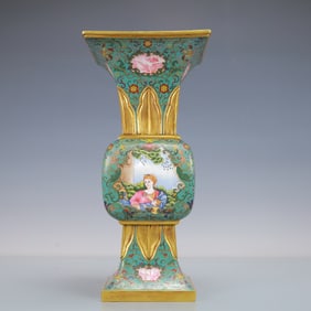 A Exquisite Cloisonne Lotus Pattern Character and Story Pattern Vase