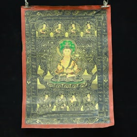 An Exquisite Brocade Painted Color Statue of Manjusri Tangka
