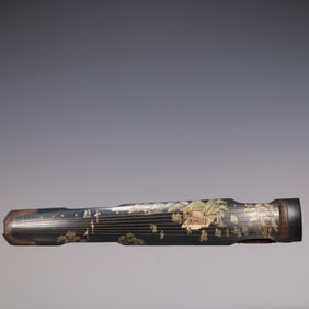 A Exquisite Black Lacquer Character and Story Pattern with poem Zither