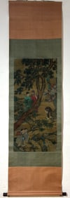 A Chinese Vertical Scroll Ink Painting of Character and Story on Silk