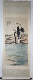 A Chinese Vertical Scroll Ink Painting of Horse on Paper