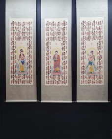 A Chinese Vertical Scroll Ink Painting of Buddha Statue on Paper