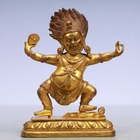 An Exquisite Gilt Bronze Statue of Mammon Rides the Lion