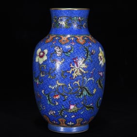 An Exquisite Enamel Painted Gold Lotus Pattern Vase
