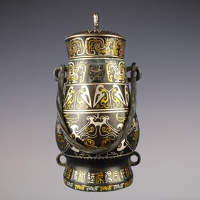 An Exquisite Bronze Inlaid Gold and Silver Beast-Face Pattern Ewer