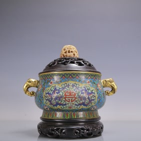 A Exquisite Cloisonne Lotus Pattern Dragon Pattern Double-Ears Censer