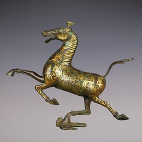 An Exquisite Bronze Inlaid Gold Horse Ornament