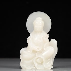 A Exquisite White Jade Statue of Avalokitesvara