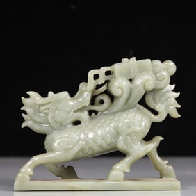A Exquisite Greenish Jade Auspicious Beast Ornament