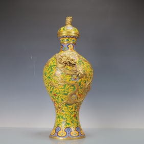A Exquisite Cloisonne Lotus Pattern Dragon Pattern Vase