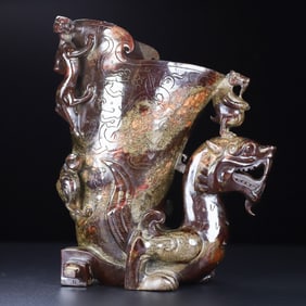 An Exquisite White Jade Chi-Dragon Pattern Cup