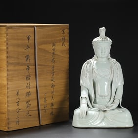 An Exquisite Hu tian yao Shadow Blue Glaze Buddha Statue