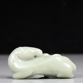 A Exquisite Greenish Jade Horse Ornament
