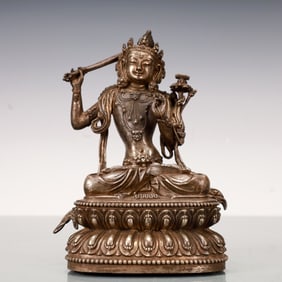 A Exquisite Silvering Bronze Statue of Manjusri Buddha statue