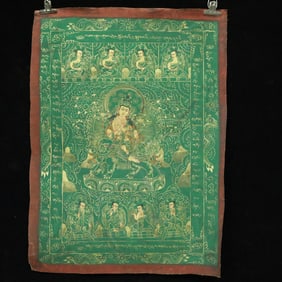 An Exquisite Brocade Painted Color Statue of Manjusri Tangka