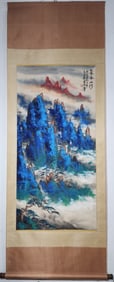 A Chinese Vertical Scroll Ink Painting of Landscape on Paper
