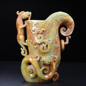 An Exquisite White Jade Chi-Dragon Pattern Cup
