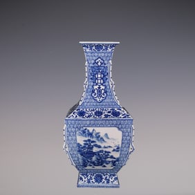 An Exquisite Blue and White Lotus Pattern Bats and Peach Pattern Landscape and Figure Pattern Vase