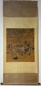 A Chinese Vertical Scroll Ink Painting of Character and Story on Silk
