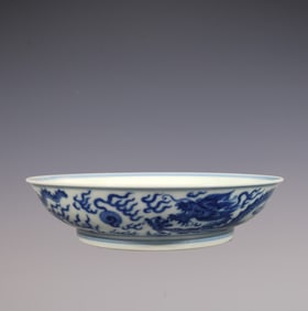 An Exquisite Blue and White Dragon Pattern Plate