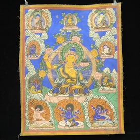 An Exquisite Brocade Painted Color Statue of Manjusri Tangka
