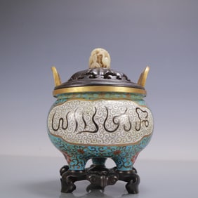 A Exquisite Cloisonne Lotus Pattern Double-Ears and Tripod Censer