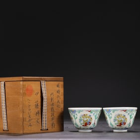 A Pair of Exquisite Doucai Lotus Pattern Dragon Pattern Cup