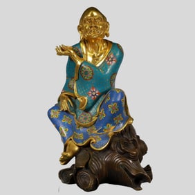 An ExquisiteCloisonne Gilt Bronze Flower Pattern Statue of Arhat