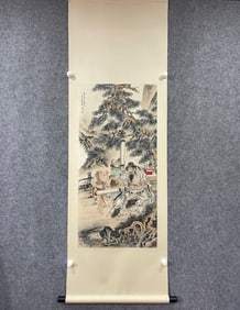 A Chinese Vertical Scroll Ink Painting of Character and Story on Paper