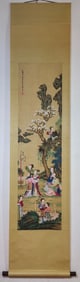 A Chinese Vertical Scroll Ink Painting of Character and Story on Silk