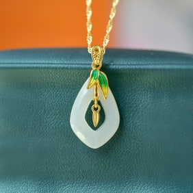An Exquisite Sterling Silver-Gold Plated Inlaid White Jade Enamel Pendant