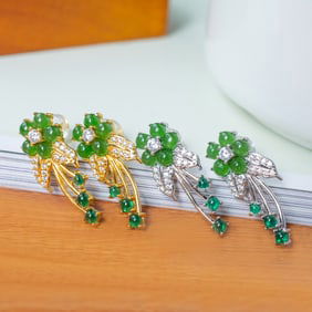 A Set of Fine Sterling Silver-Gold Plated Inlaid Jasper Earrings