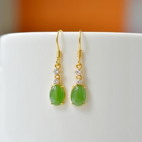 A Pair of Exquisite Sterling Silver-Gold Plated Inlaid Jasper Earrings