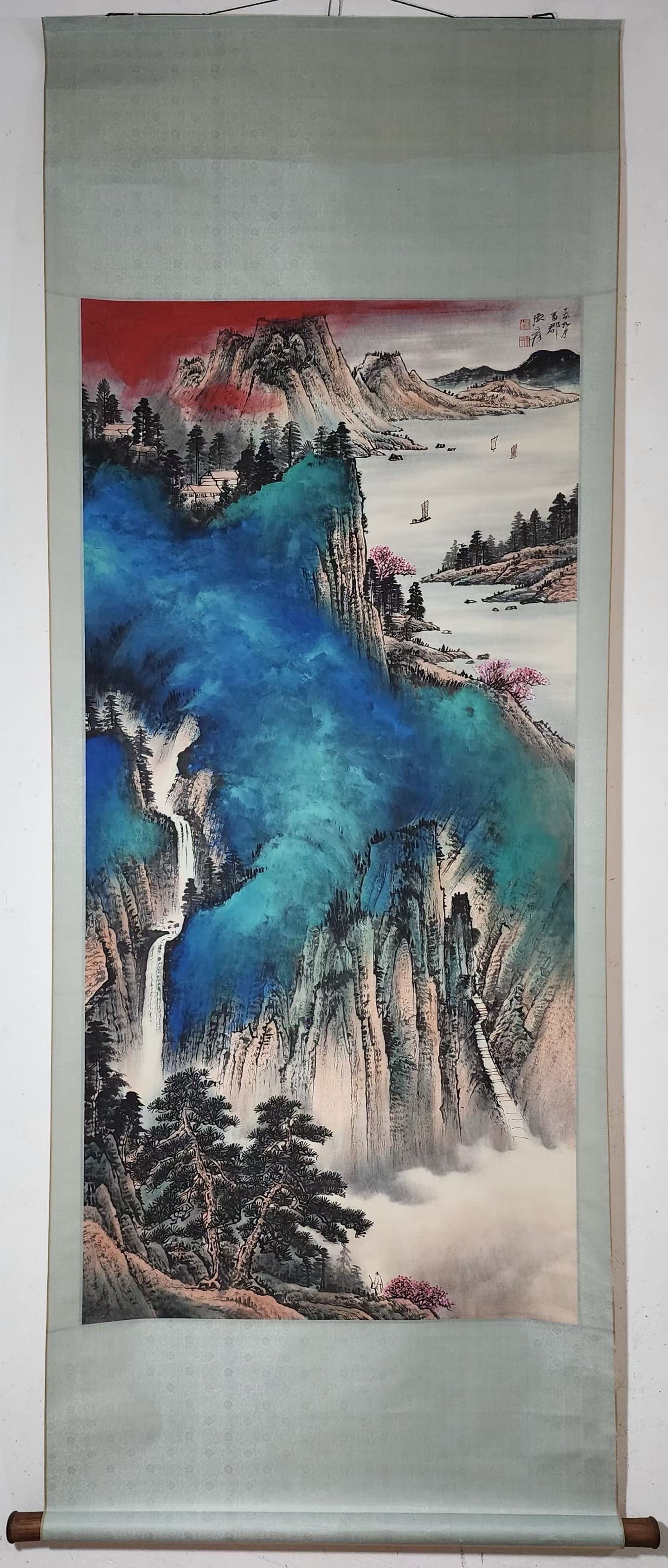 A Chinese Vertical Scroll Ink Painting of Landscape and Figure on Paper,Zhang Daqian (1 of 9)