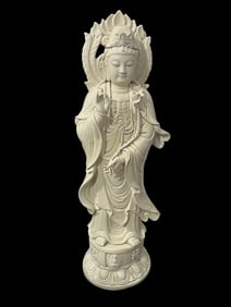 A Solemn Blance-De-Chine Statue of Avalokitesvara