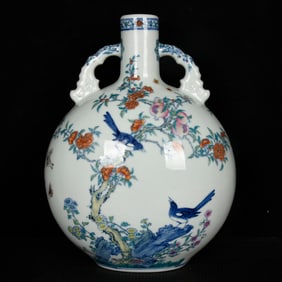 A Rare Doucai Pomegranate,Flower and Bird Pattern Double-Ears Vase