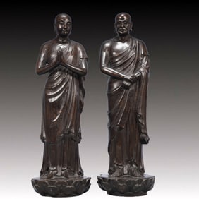 A Pair of Exquisite Eaglewood Statue of Arhat
