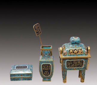 A Set of Fine Cloisonne Lotus Pattern Ornaments,With Scriptures