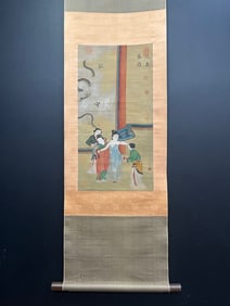 A Chinese Vertical Scroll Ink Painting of Figure on Silk,Zhang Xuan