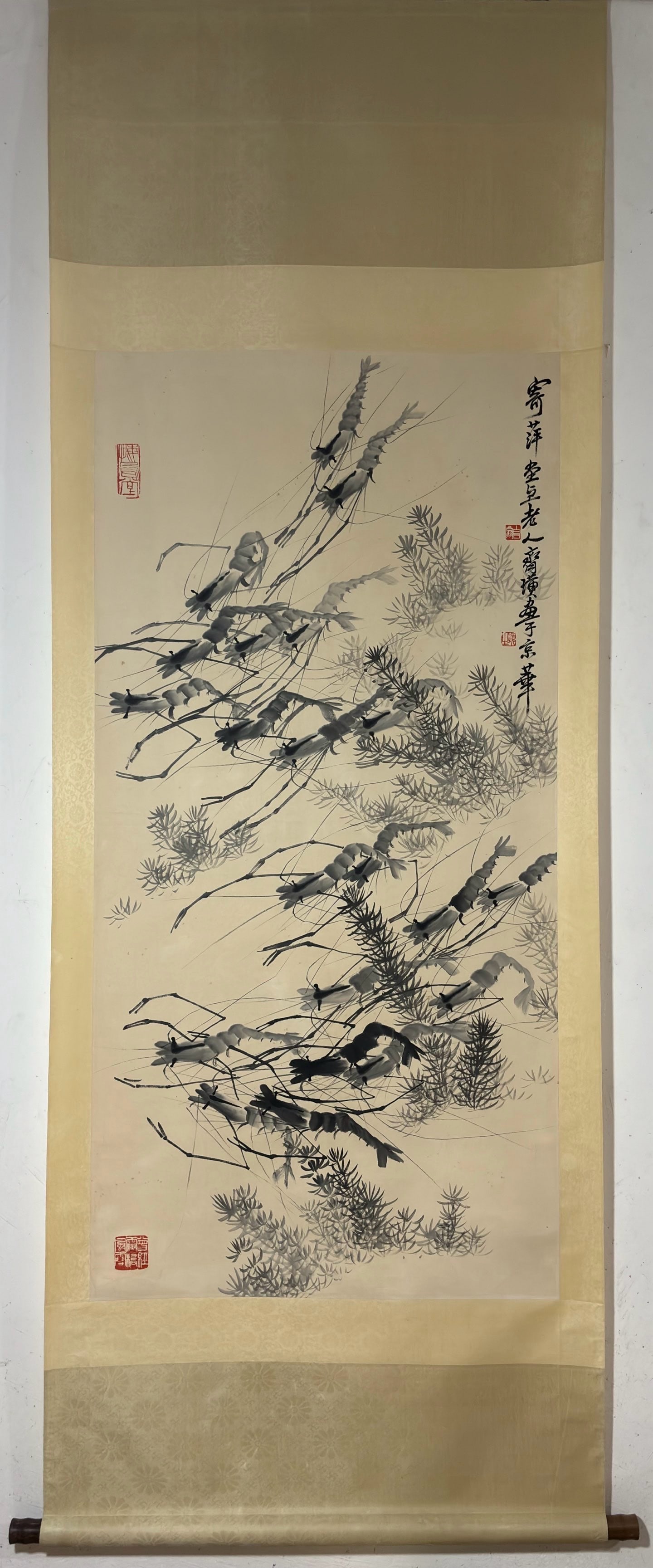 A Chinese Vertical Scroll Ink Painting of Shrimp on Paper,Qi Baishi (1 of 9)