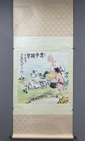 A Chinese Vertical Scroll Ink Painting of Character and Story on Paper,Fan Zeng